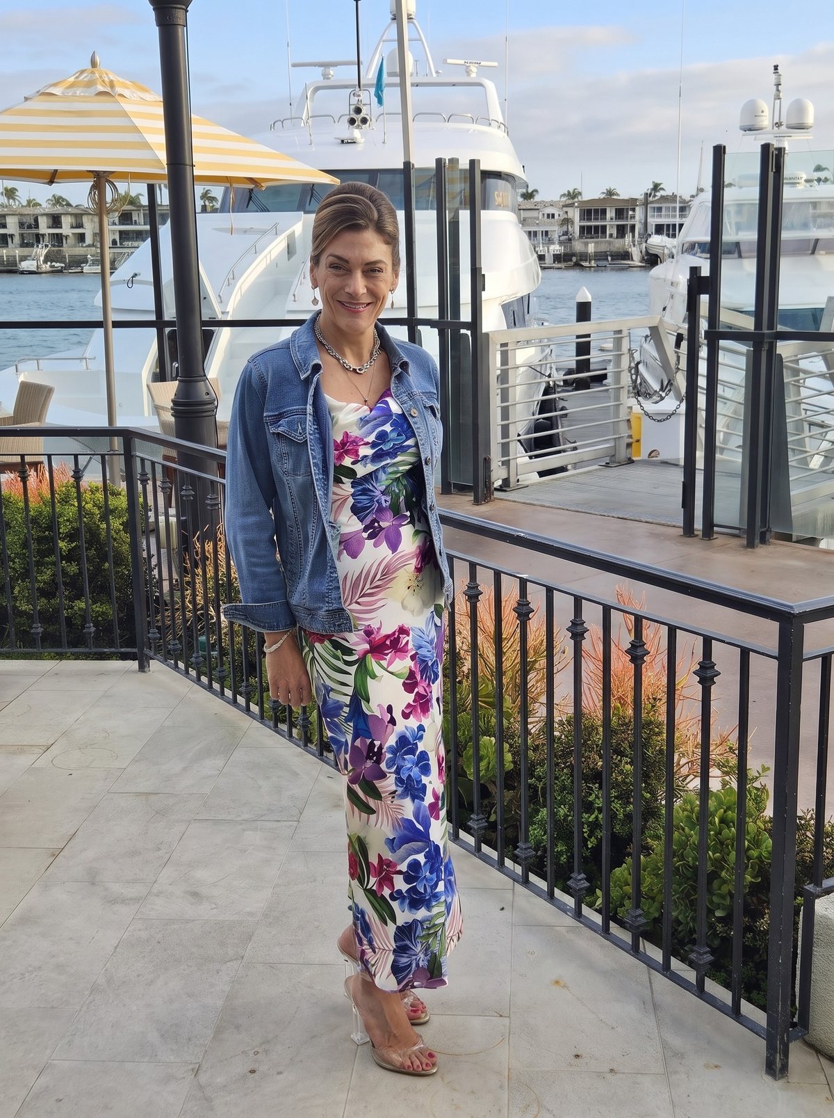 Esther Klein by the water at a Palm Beach marina, real photo